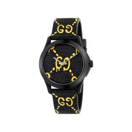 Gucci G-Timeless Ghost / orologio unisex / quadrante nero / cassa acciaio e PVD nero / cinturino pelle