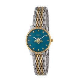 Gucci G-Timeless / orologio donna / quadrante blu / cassa e bracciale acciaio e PVD dorato