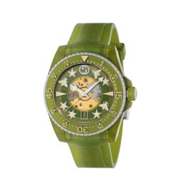 Gucci Dive / orologio unisex / quadrante verde scheletrato / cassa acciaio / cinturino caucciù verde