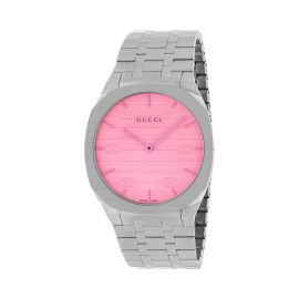 GUCCI 25H / orologio unisex / quadrante bianco, vetro color rosa / cassa e bracciale acciaio 