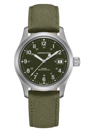 Hamilton Khaki Field Mechanical / orologio uomo / quadrante verde / cassa acciaio / cinturino canvas verde e pelle beige