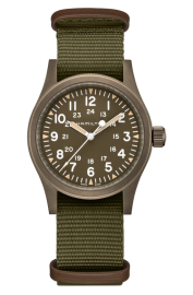 Hamilton Khaki Field Mechanical / orologio uomo / quadrante marrone / cassa acciaio e PVD marrone / cinturino NATO verde e pelle marrone