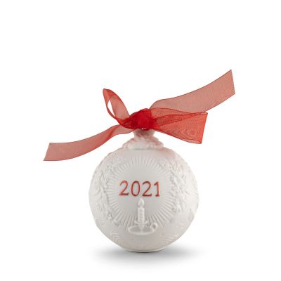 Lladró / Sculptures / Christmas Ball 2021 with red ribbon – Palla di Natale 2021 con fiocco rosso / statua / porcellana / bianca / opaca / EDIZIONE LIMITATA