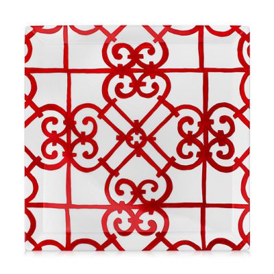 Hermès / Balcon du Guadalquivir / piatto quadrato / porcellana / bianco, rosso