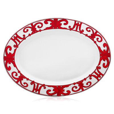 Hermès / Balcon du Guadalquivir / piatto ovale piccolo / porcellana / bianco, rosso