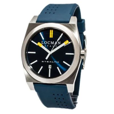 Locman Stealth / orologio uomo / quadrante carbonio blu / cassa acciaio e titanio / cinturino silicone blu