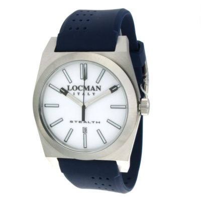 Locman Stealth / orologio uomo / quadrante bianco / cassa acciaio e titanio / cinturino silicone blu