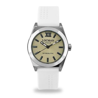 Locman Stealth / orologio donna / quadrante giallo / cassa acciaio e titanio / cinturino silicone bianco