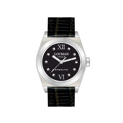 Locman Stealth / orologio donna / quadrante nero / cassa acciaio e titanio / cinturino pelle nera