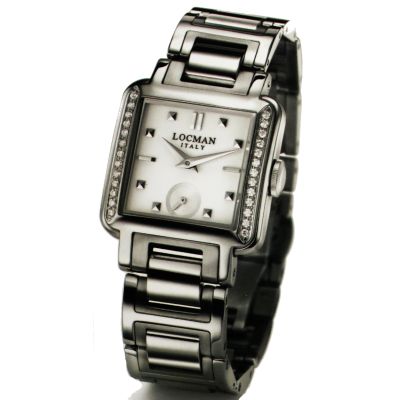 Locman Quadro / orologio donna / quadrante bianco / cassa acciaio e diamanti / bracciale acciaio