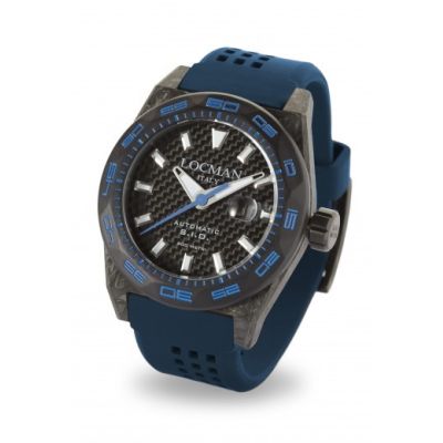 Locman Stealth / orologio uomo / quadrante carbonio nero e titanio / cassa carbonio / cinturino silicone blu