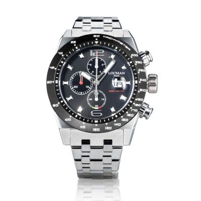 Locman Stealth / orologio uomo / quadrante nero / cassa acciaio e titanio / bracciale acciaio