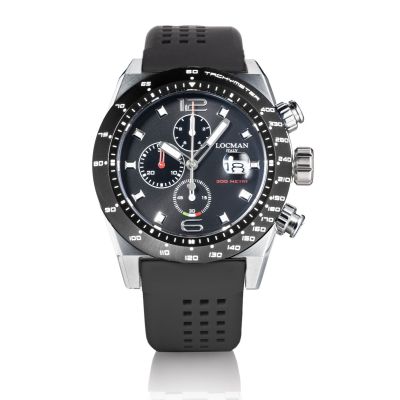 Locman Stealth 300 Metri / orologio uomo / quadrante nero / cassa acciaio, titanio / cinturino silicone nero