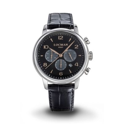 Locman 1960 / orologio uomo / quadrante nero / cassa acciaio / cinturino pelle nera