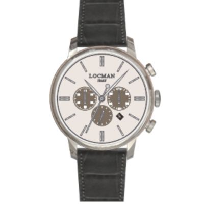 Locman 1960 Dolce Vita / orologio uomo / quadrante bianco / cassa acciaio / cinturino pelle grigia