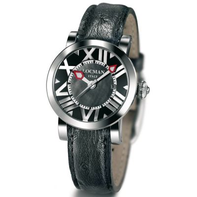 Locman Toscano / orologio donna / quadrante madreperla nera / cassa acciaio / cinturino pelle nera