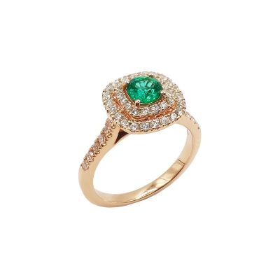 Crivelli / anello rosetta / oro rosa, diamanti e smeraldo