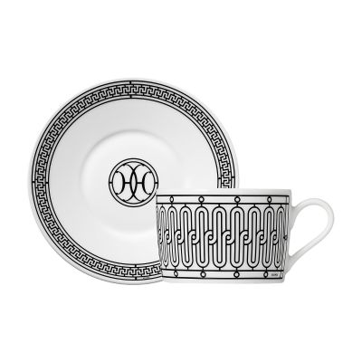Hermès / H Déco / Set 2 tazze tè con piattino / porcellana / bianco, nero