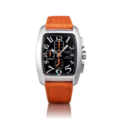 Locman Sport Anniversary Crono / orologio uomo / quadrante nero / cassa alluminio e acciaio / cinturino cordura arancione