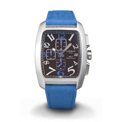 Locman Sport Anniversary Crono / orologio uomo / quadrante nero / cassa alluminio e acciaio / cinturino cordura blu