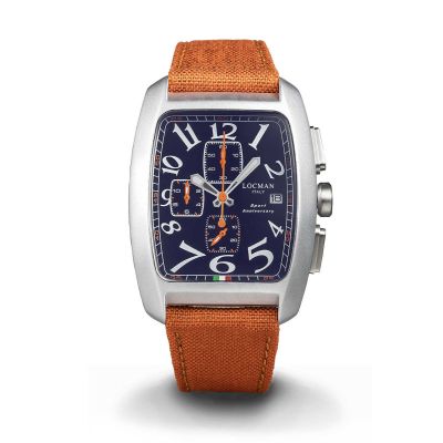 Locman Sport Anniversary Crono / orologio uomo / quadrante blu / cassa alluminio e acciaio / cinturino cordura arancione