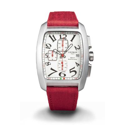 Locman Sport Anniversary Crono / orologio uomo / quadrante bianco / cassa alluminio e acciaio / cinturino cordura rosso