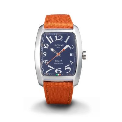 Locman Sport Anniversary / orologio uomo / quadrante blu / cassa alluminio e acciaio / cinturino cordura arancione