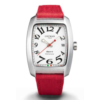 Locman Sport Anniversary / orologio uomo / quadrante bianco / cassa alluminio e acciaio / cinturino cordura rosso