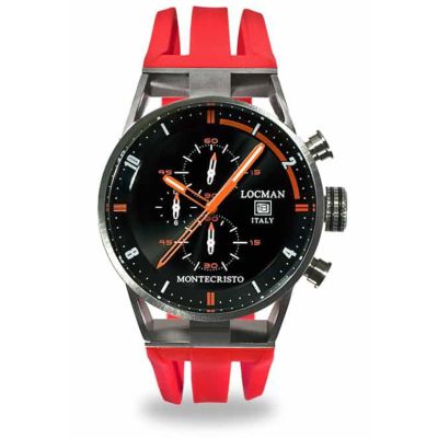 Locman Montecristo Chrono / orologio uomo / quadrante nero / cassa acciaio e titanio / cinturino silicone rosso