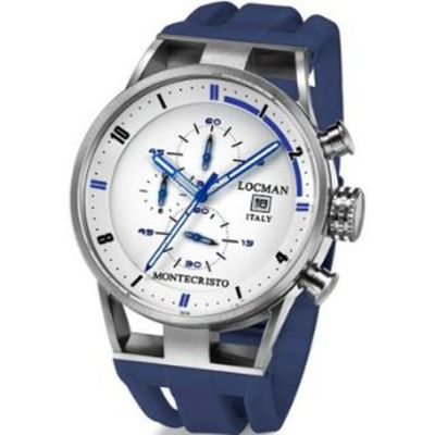 Locman Montecristo / orologio uomo / quadrante bianco / cassa acciaio e titanio / cinturino gomma blu