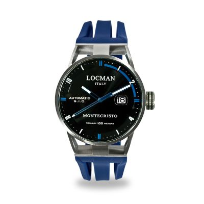 Locman Montecristo / orologio uomo / quadrante nero / cassa acciaio e titanio / cinturino gomma blu