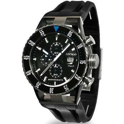 Locman Montecristo / orologio uomo / quadrante nero / cassa acciaio e titanio / cinturino silicone nero