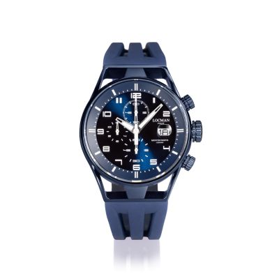 Locman Montecristo Chrono / orologio uomo / quadrante blu / cassa acciaio e titanio PVD blu / cinturino silicone blu