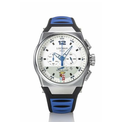 Locman Nuovo Mare Marina Militare / orologio uomo / quadrante bianco / cassa acciaio e titanio / cinturino silicone nero e blu