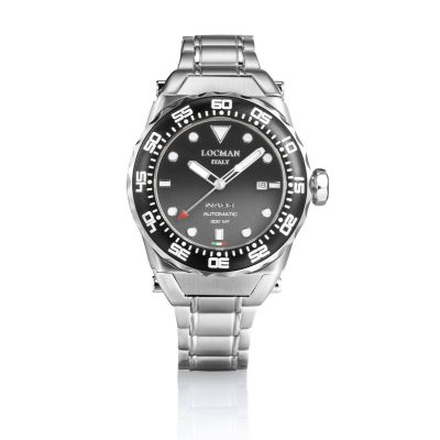Locman Nuovo Mare 300 MT / orologio uomo / quadrante grigio e nero / cassa acciaio e titanio / bracciale acciaio