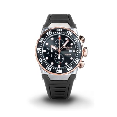 Locman Nuovo Mare 300 MT / orologio uomo / quadrante nero / cassa acciaio, titanio e PVD rosato / cinturino silicone nero