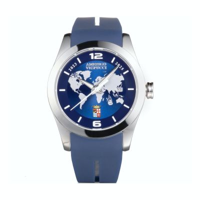 Locman Island - Amerigo Vespucci / orologio uomo / quadrante blu / cassa acciaio / cinturino silicone blu