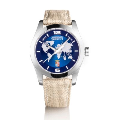 Locman Island - Amerigo Vespucci / orologio uomo / quadrante blu / cassa acciaio / cinturino tela sabbia