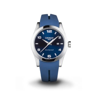 Locman Island / orologio uomo / quadrante blu / cassa acciaio e titanio / cinturino silicone blu