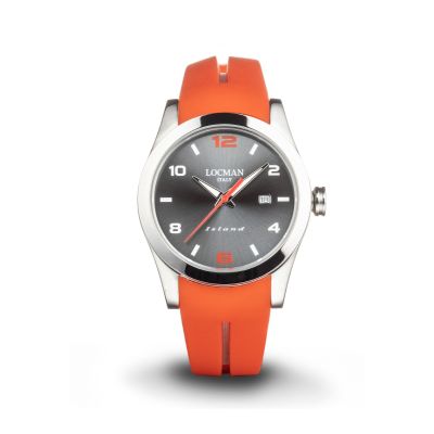 Locman Island / orologio uomo / quadrante grigio / cassa acciaio e titanio / cinturino silicone rosso