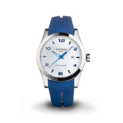 Locman Island / orologio uomo / quadrante bianco / cassa acciaio e titanio / cinturino silicone blu