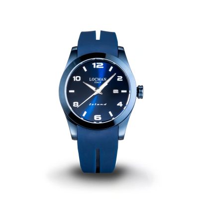 Locman Island / orologio uomo / quadrante blu / cassa acciaio e titanio / cinturino silicone blu