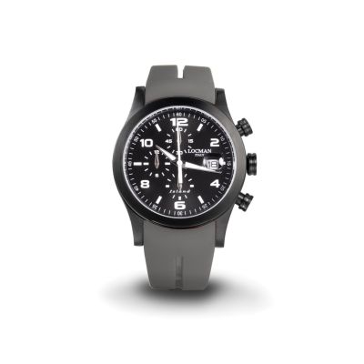 Locman Island / orologio uomo / quadrante nero / cassa acciaio e titanio, PVD nero / cinturino silicone grigio