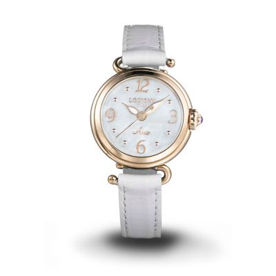 Locman Amo / orologio donna / quadrante madreperla / cassa acciaio e titanio PVD rosato / cinturino pelle bianco