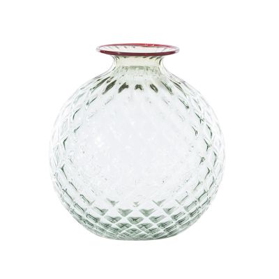 Venini / Monofiore Balloton / vaso / verde rio, filo rosso sangue di bue / vetro soffiato lavorato a mano
