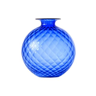Venini / Monofiore Balloton / vaso / zaffiro, filo rosso, sabbiato / vetro soffiato lavorato a mano
