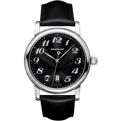 Montblanc Star XL / orologio uomo / quadrante nero / cassa acciaio / cinturino pelle nera