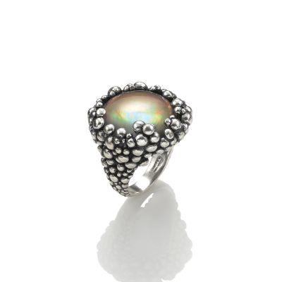 Giovanni Raspini / Perlage / anello Maui grande / argento, madreperla e quarzo idrotermale