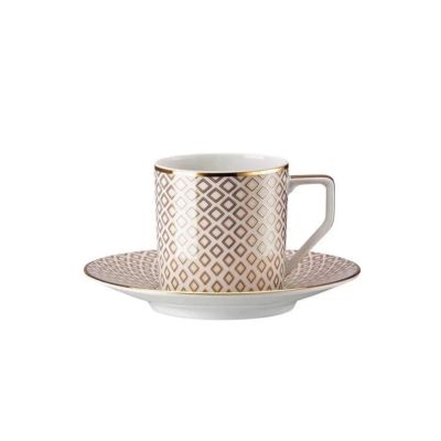 Rosenthal / Francis Carreau Beige / tazza caffè con piattino / porcellana / bianca, dorata e beige