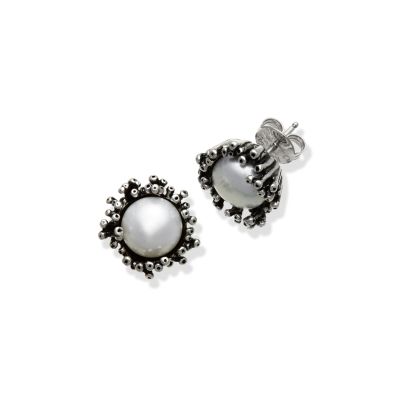 Giovanni Raspini / Anemone / orecchini bottone / argento e perle naturali